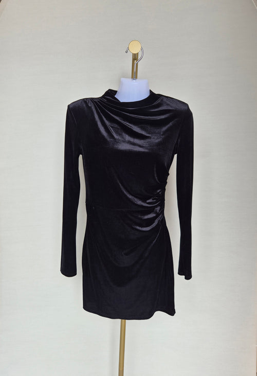 H&M Black Velvet Ruched Mini Dress – XS