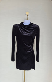 H&M Black Velvet Ruched Mini Dress – XS