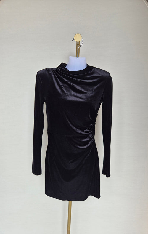 H&M Black Velvet Ruched Mini Dress – XS