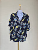 Tropical Pineapple Print Resort Shirt Free Size