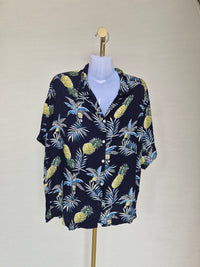 Tropical Pineapple Print Resort Shirt Free Size