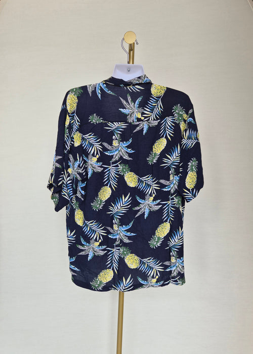 Tropical Pineapple Print Resort Shirt Free Size