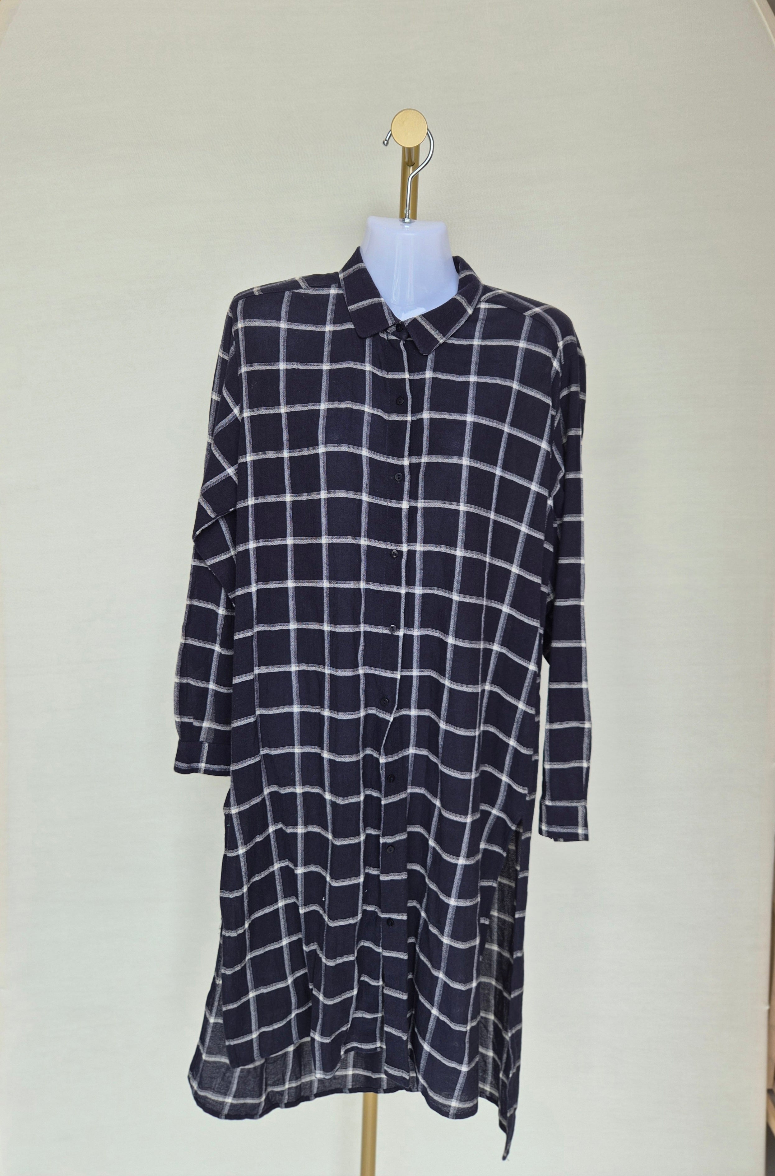 ZARA Basic Check Shirt Dress – Navy/White (Size M)