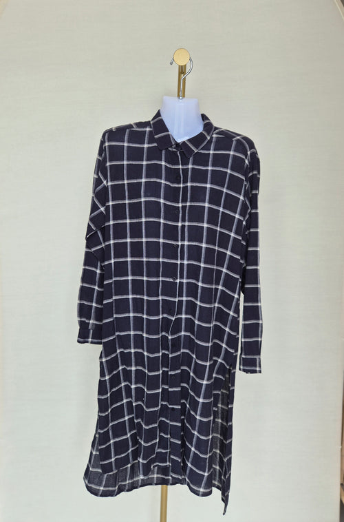 ZARA Basic Check Shirt Dress – Navy/White (Size M)