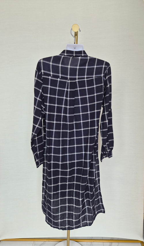 ZARA Basic Check Shirt Dress – Navy/White (Size M)