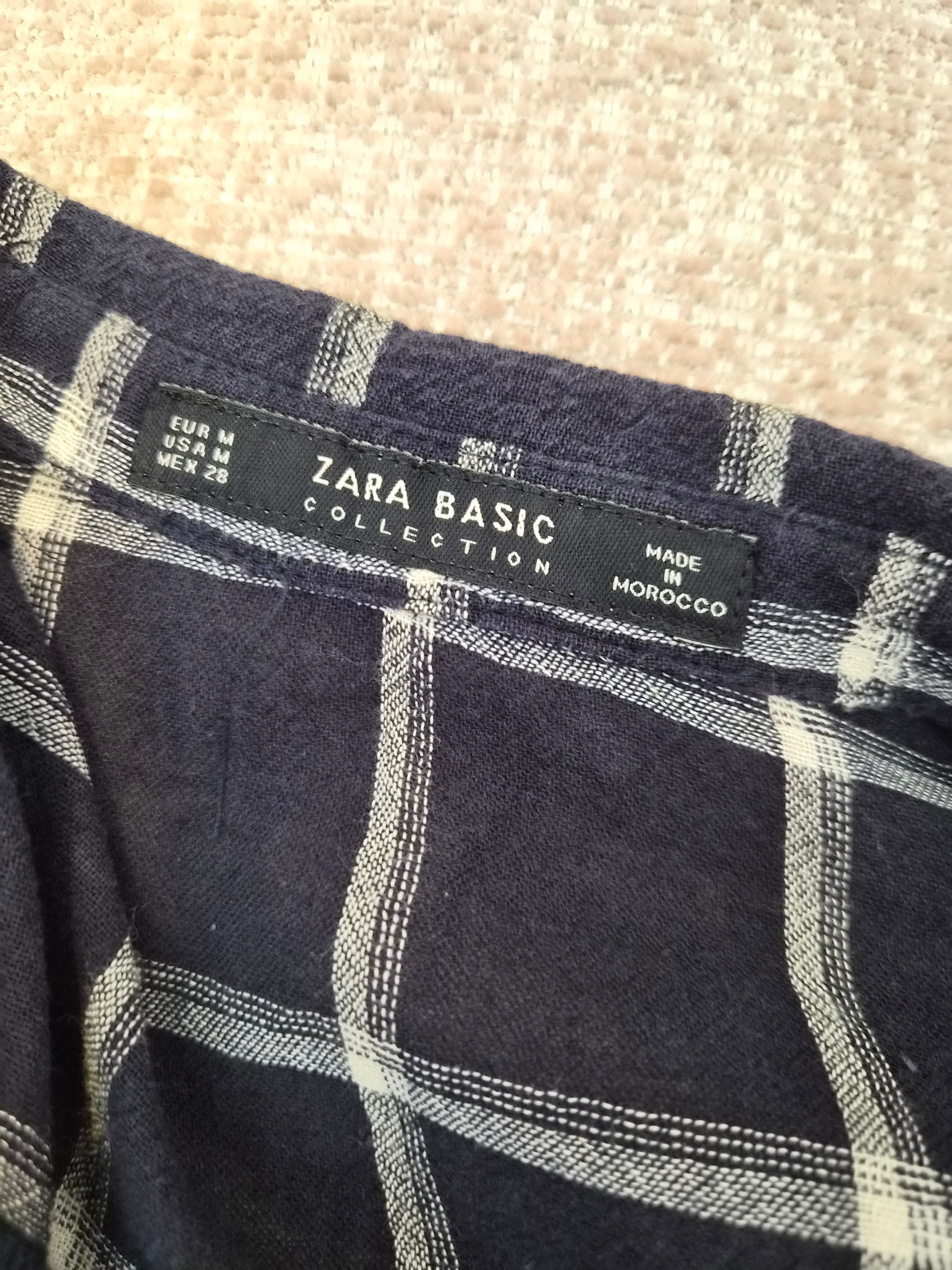ZARA Basic Check Shirt Dress – Navy/White (Size M)
