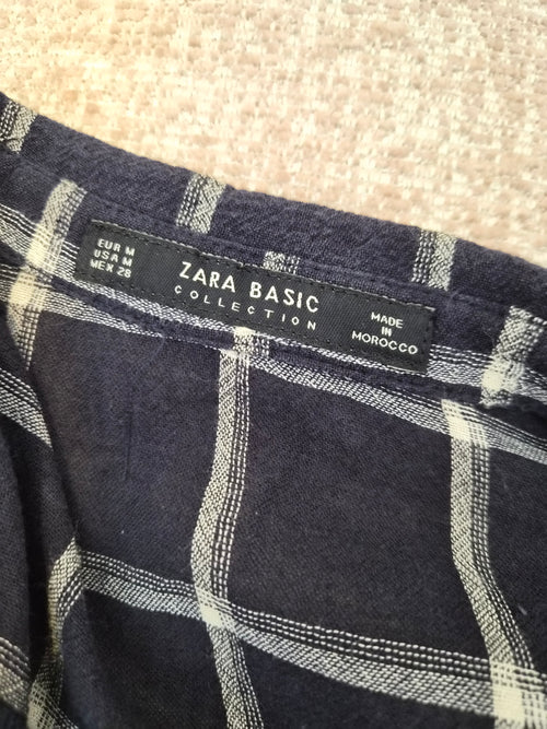 ZARA Basic Check Shirt Dress – Navy/White (Size M)
