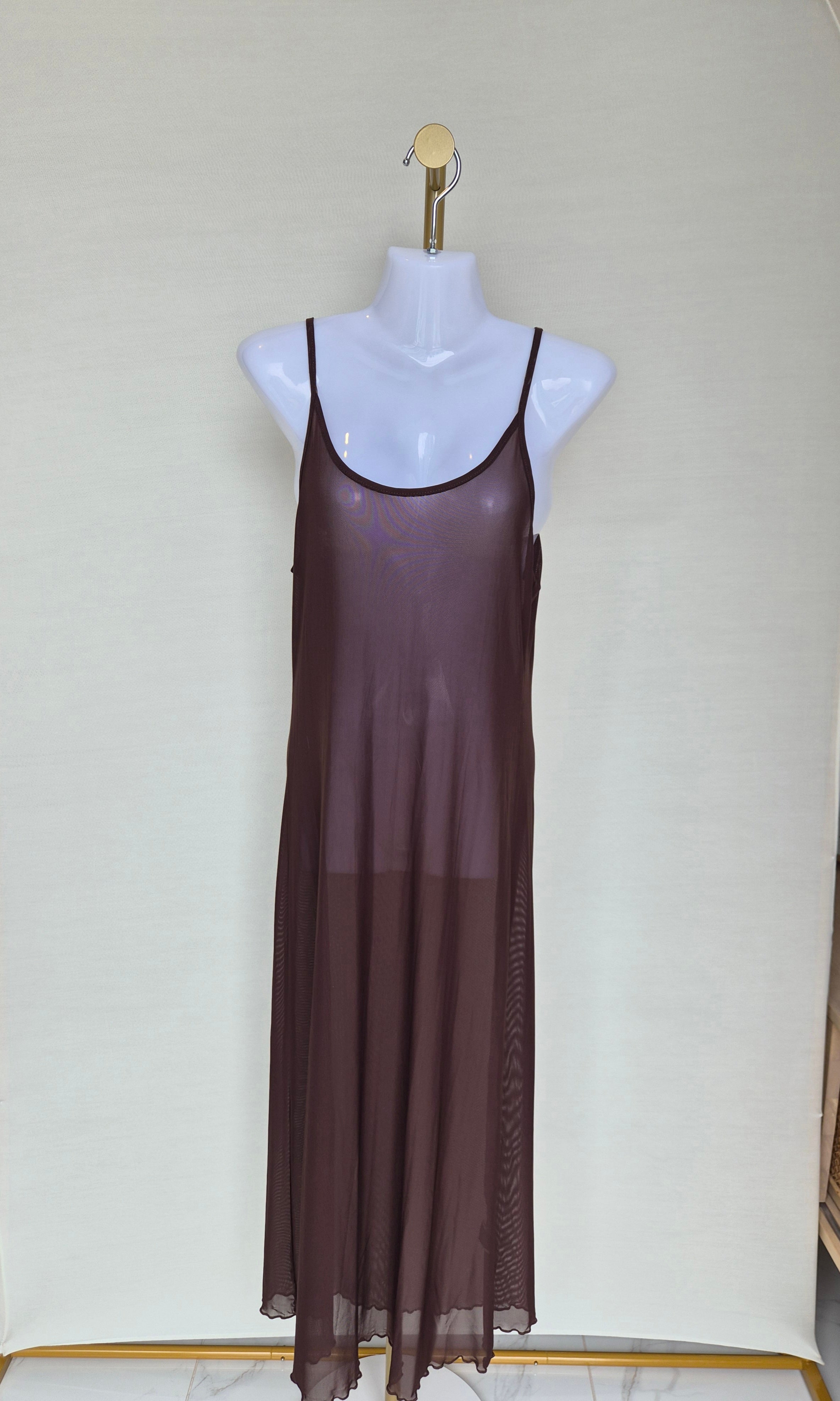 Sheer Mesh Maxi Cover-Up Dress – Chocolate Brown