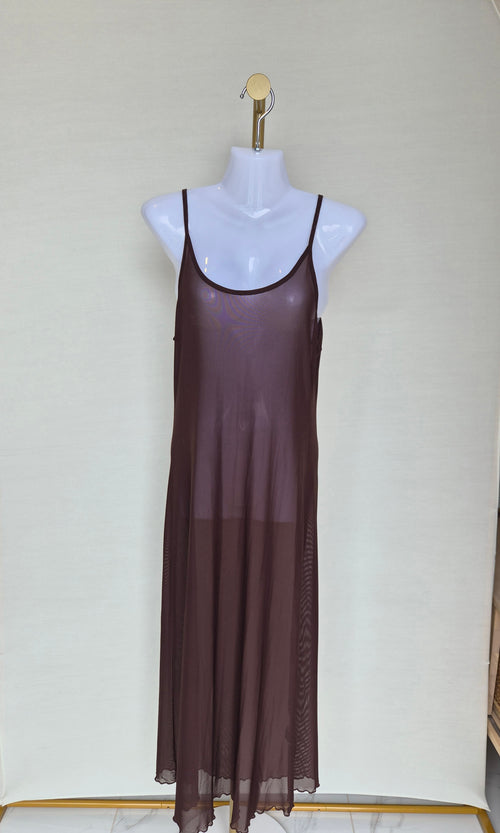 Sheer Mesh Maxi Cover-Up Dress – Chocolate Brown