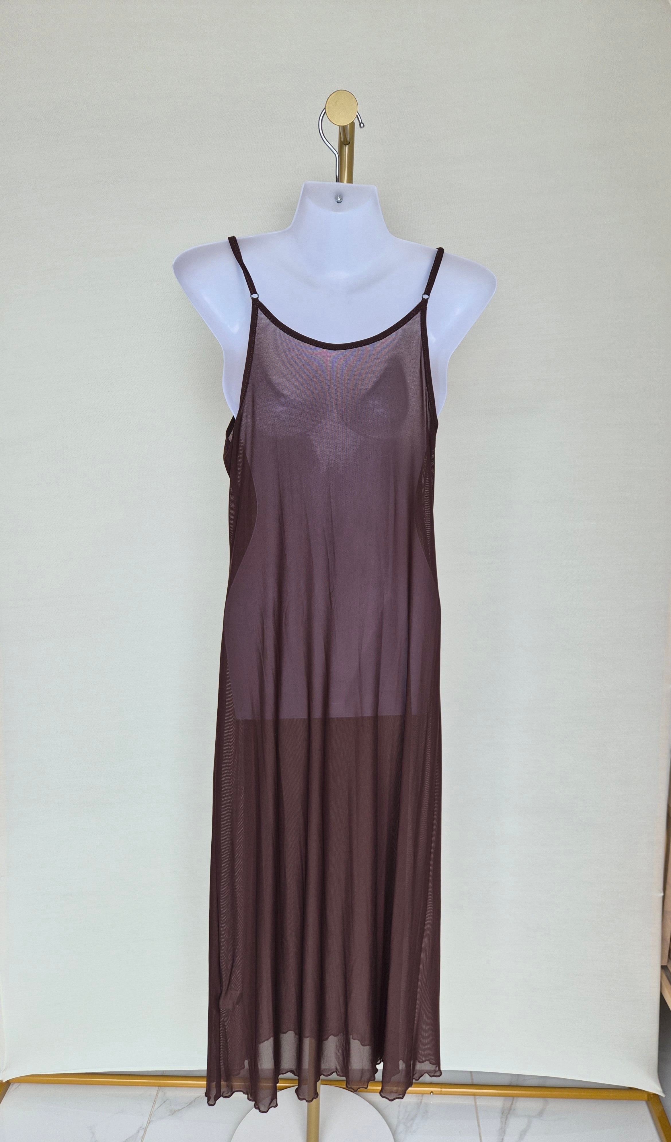Sheer Mesh Maxi Cover-Up Dress – Chocolate Brown