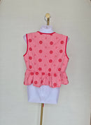 Red Gingham Floral Tie-Front Peplum Top Free Size