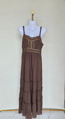Brown Boho Maxi Dress with Sequin Detail Free Size