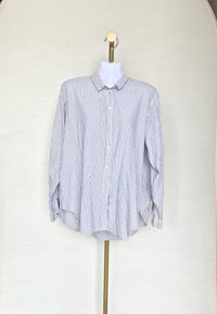 Classic Blue & White Striped Button-Up Shirt Free Size