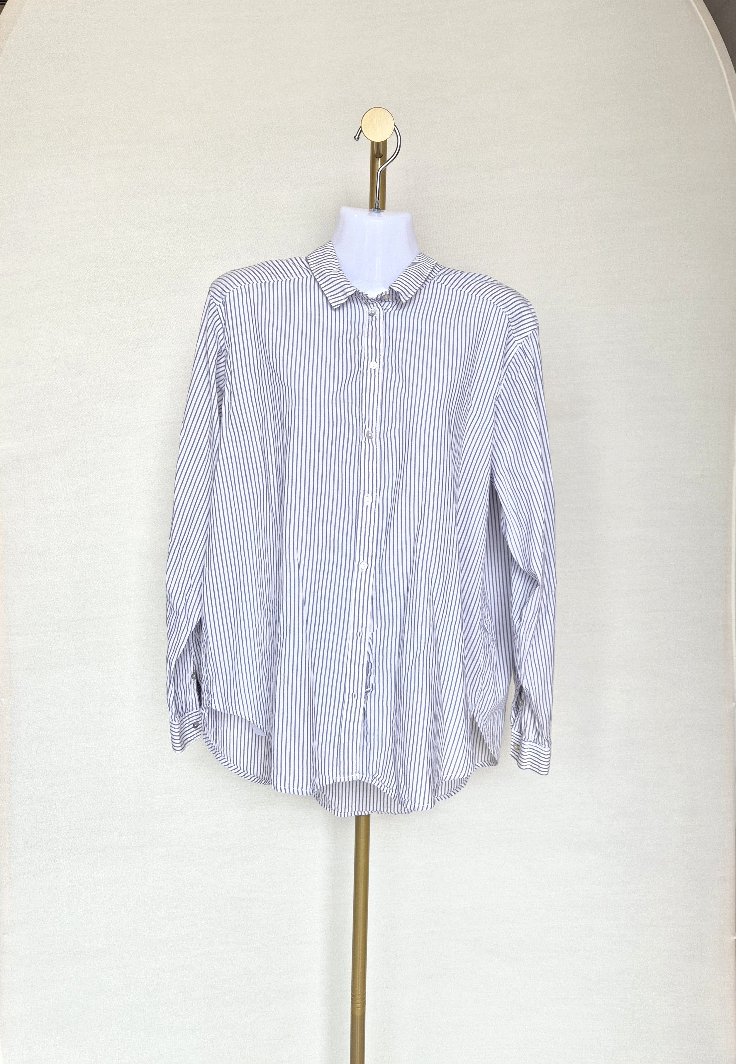 Classic Blue & White Striped Button-Up Shirt Free Size