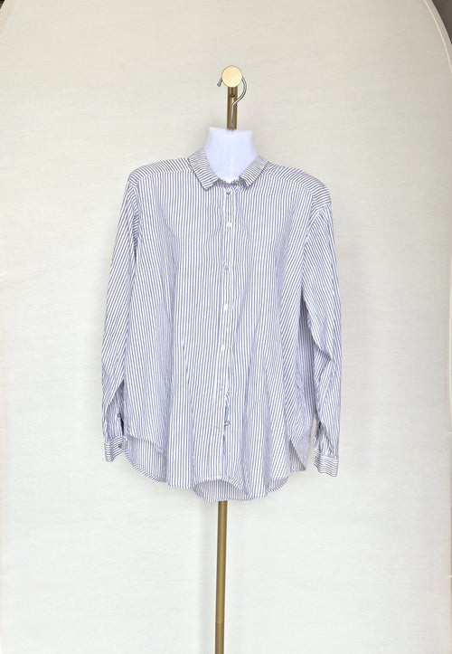 Classic Blue & White Striped Button-Up Shirt Free Size