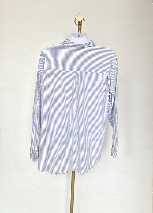 Classic Blue & White Striped Button-Up Shirt Free Size