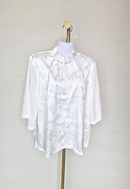 Elegant White Floral Mandarin Collar Blouse Free Size