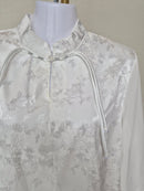 Elegant White Floral Mandarin Collar Blouse Free Size