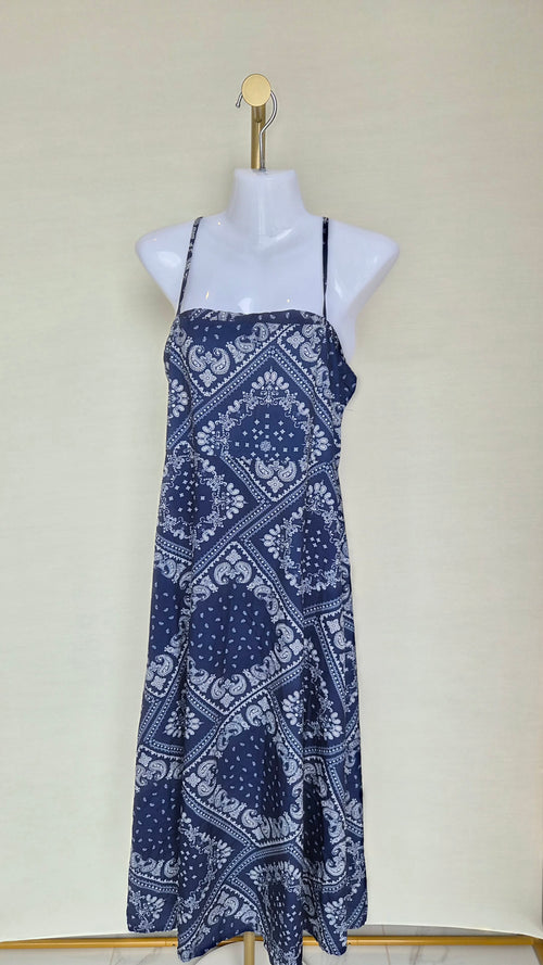 Navy Paisley Strappy Midi Dress Free Size