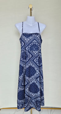 Navy Paisley Strappy Midi Dress Free Size