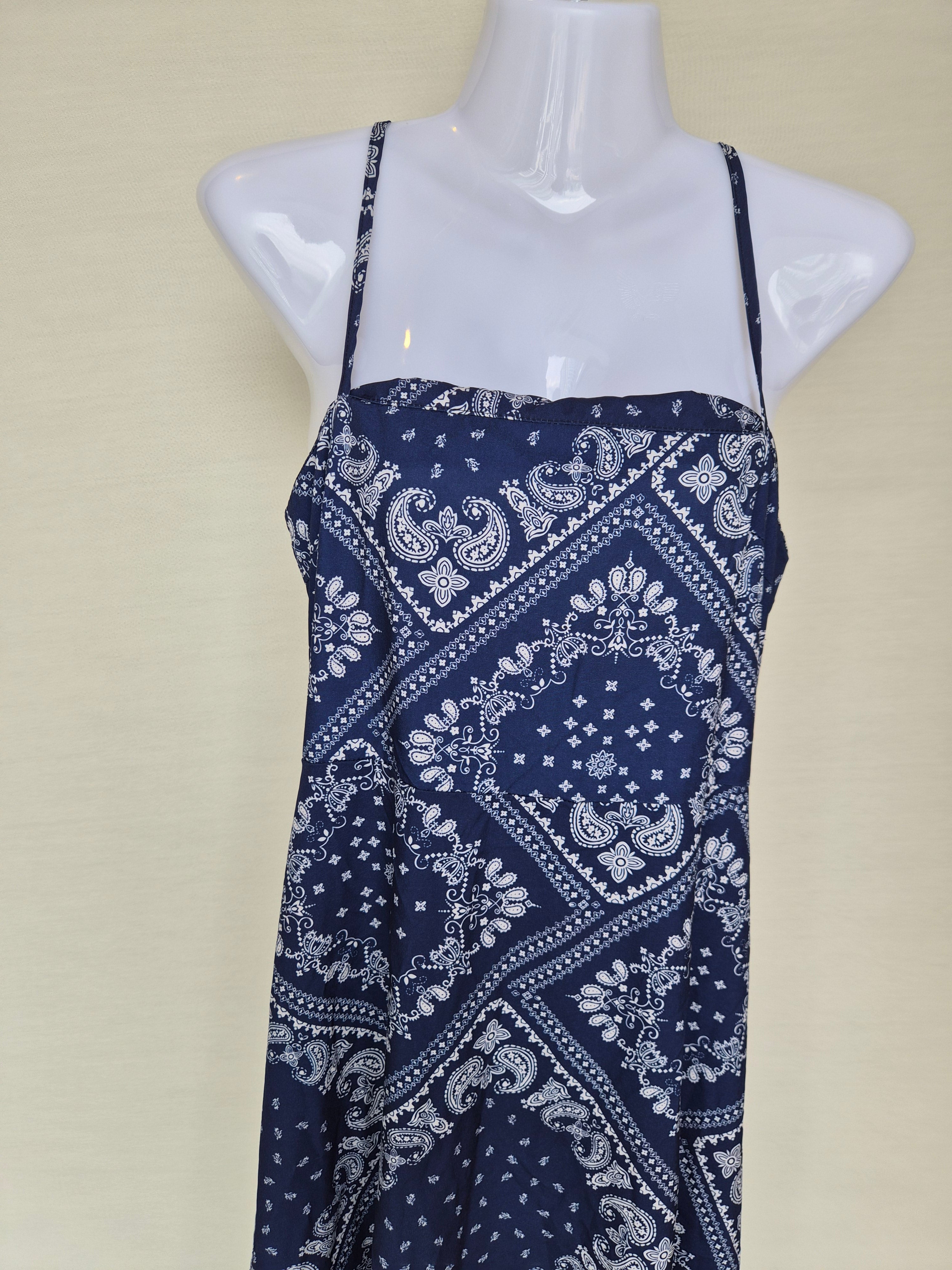 Navy Paisley Strappy Midi Dress Free Size