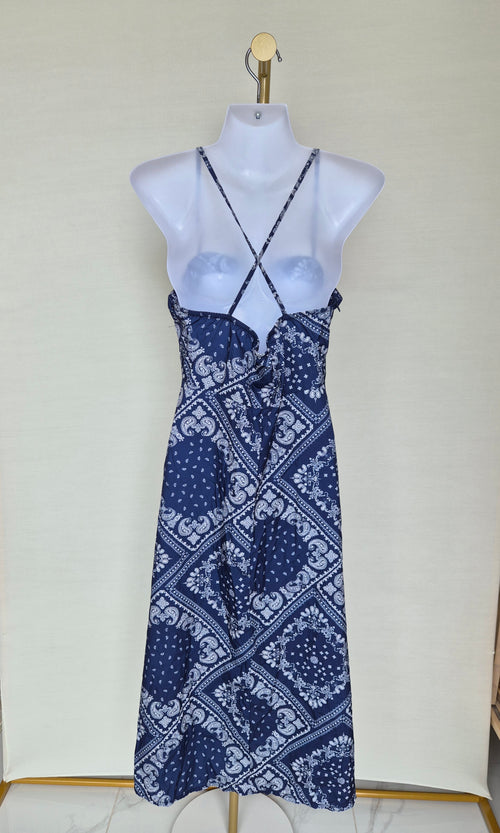 Navy Paisley Strappy Midi Dress Free Size