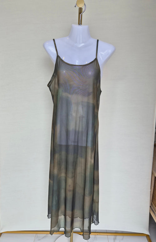 Sheer Mesh Maxi Cover-Up Dress – Olive Grey