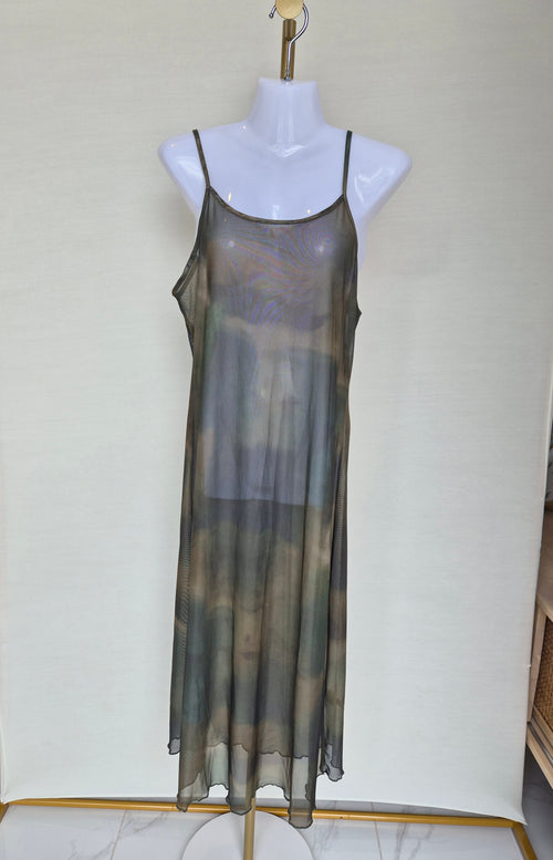 Sheer Mesh Maxi Cover-Up Dress – Olive Grey