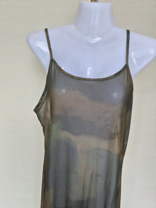 Sheer Mesh Maxi Cover-Up Dress – Olive Grey