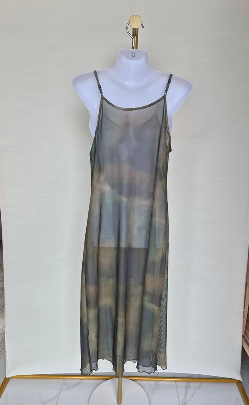 Sheer Mesh Maxi Cover-Up Dress – Olive Grey