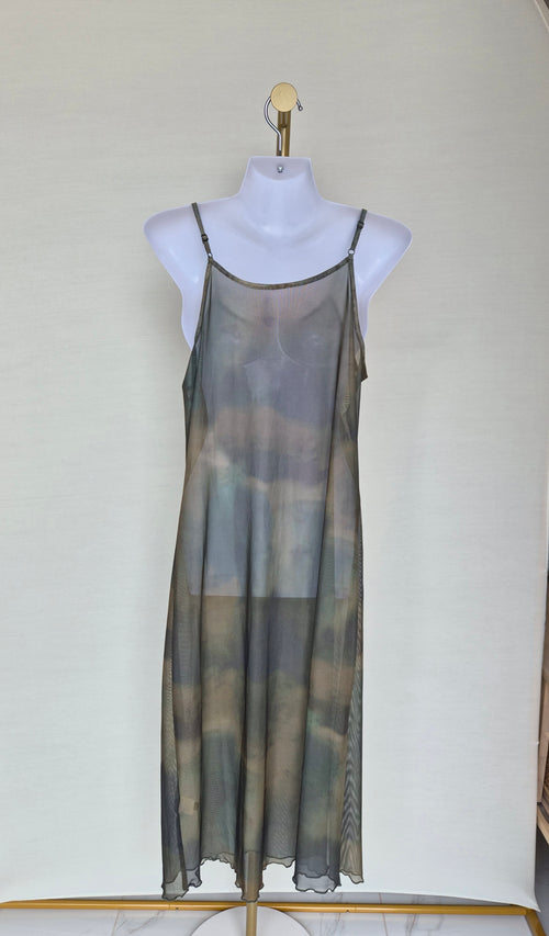 Sheer Mesh Maxi Cover-Up Dress – Olive Grey