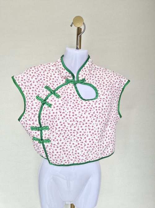 SHEIN Floral Mandarin Collar Crop Top – Size L (US 8/10)