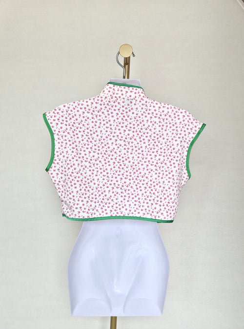 SHEIN Floral Mandarin Collar Crop Top – Size L (US 8/10)