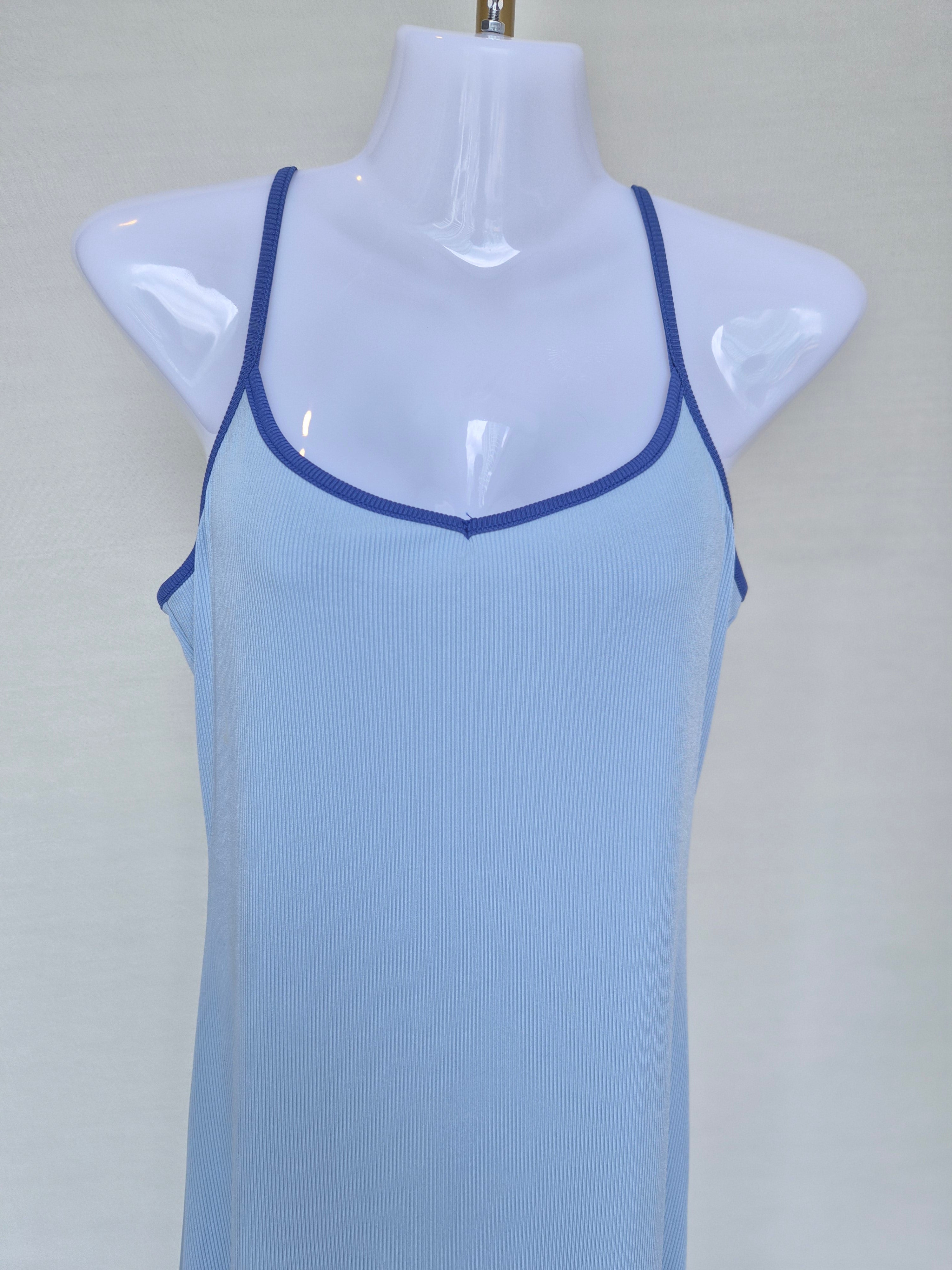 Blue Ribbed Slip Dress Free Size