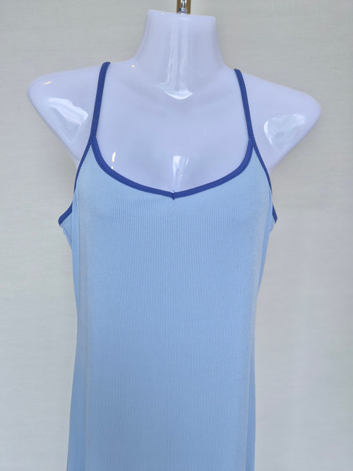 Blue Ribbed Slip Dress Free Size