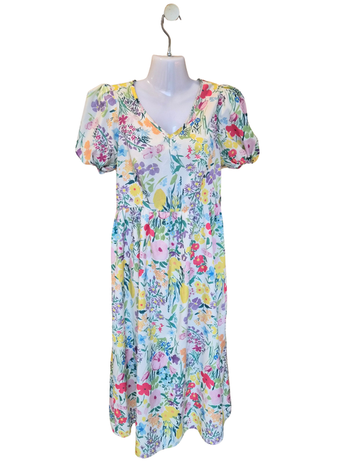 Lovito Floral Puff Sleeve Midi Dress