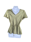Olive Satin Tie-Front Blouse – Size XS
