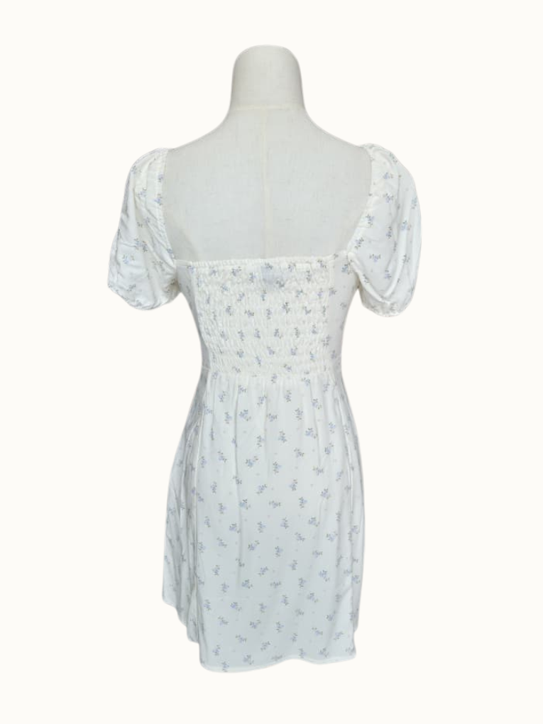 White & Blue Floral Milkmaid Mini Dress