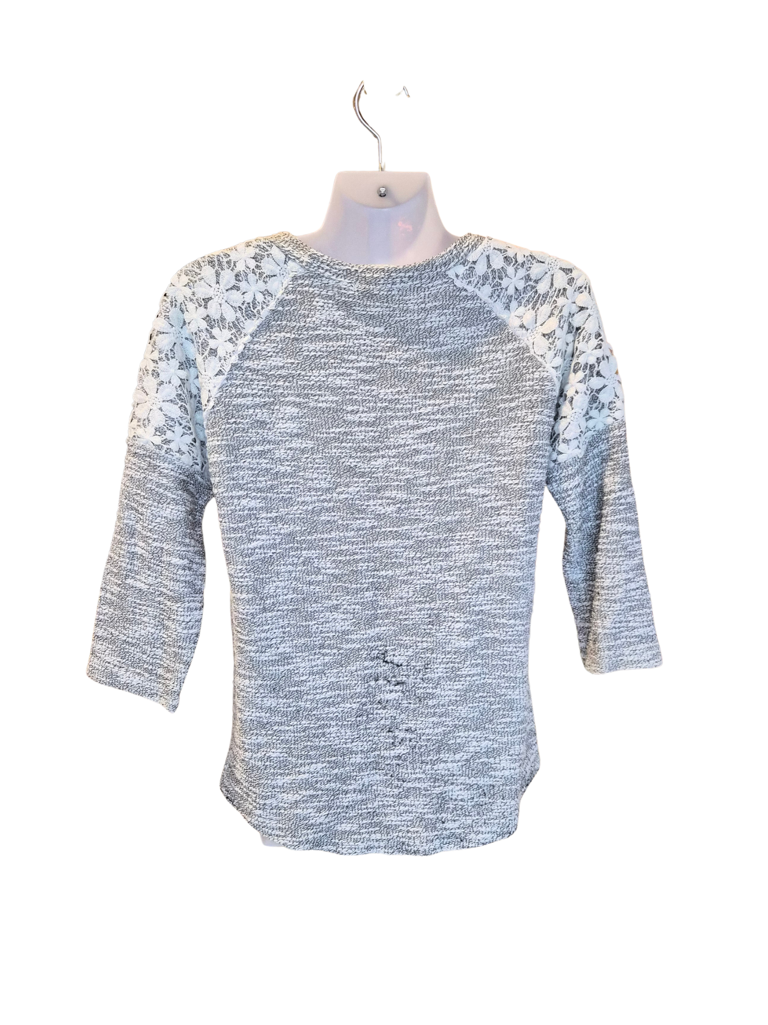 Grey Marled Lace Sleeve Knit Top – Size L