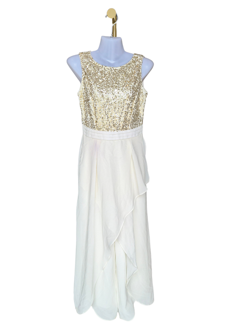 Miss Chase White & Gold Sequin Evening Gown