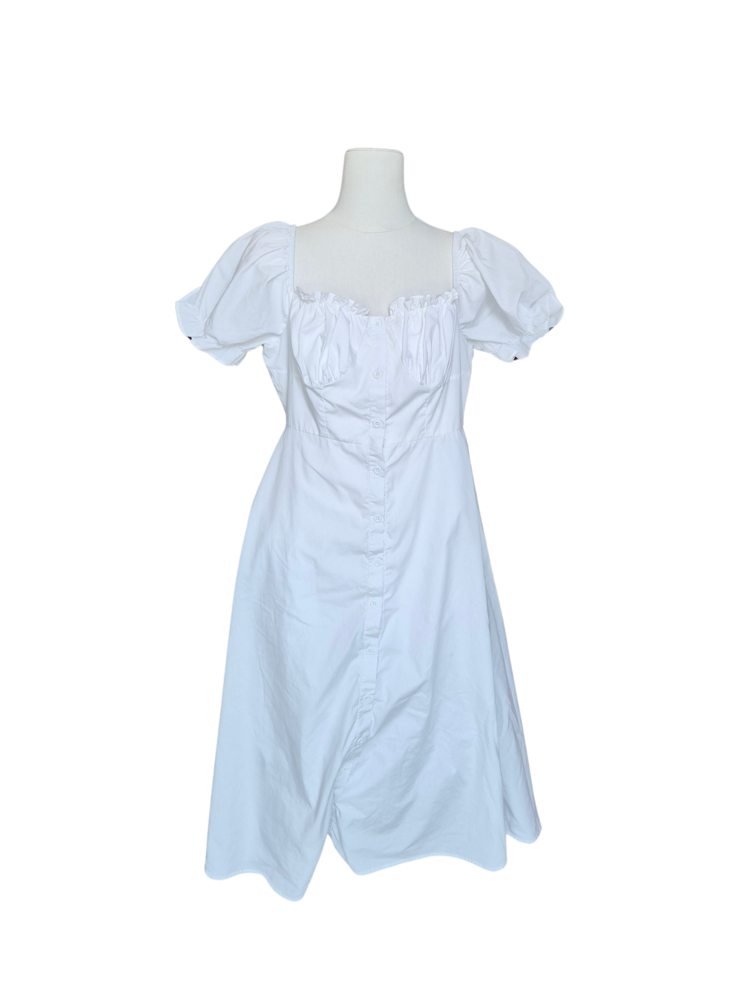 White Puff Sleeve Midi Dress