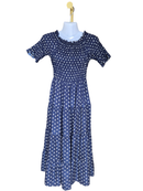 Navy Polka Dot Smocked Midi Dress