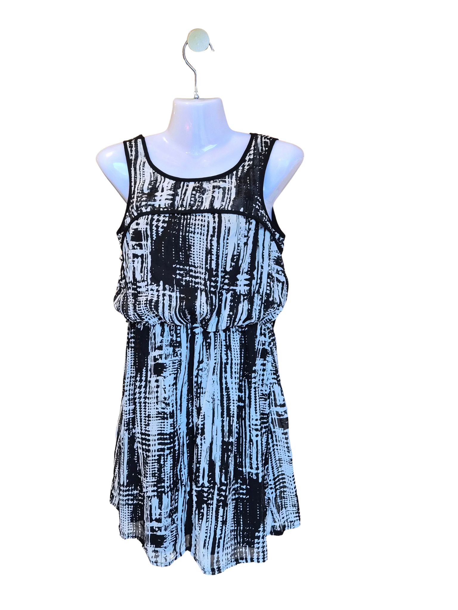 Downtown Black & White Abstract Print Sleeveless Dress