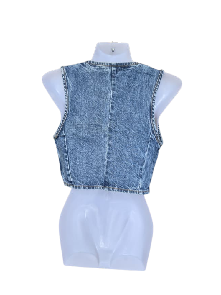 Zara Acid Wash Denim Crop Vest – Size XS (EU XS / US XS / MX 24)