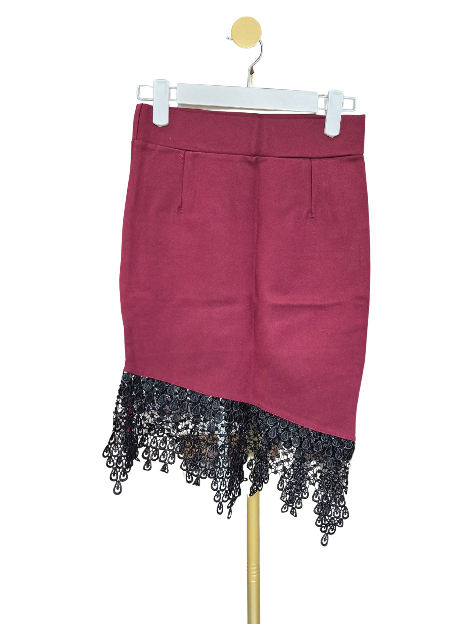 Burgundy Asymmetrical Lace Hem Skirt – Size L