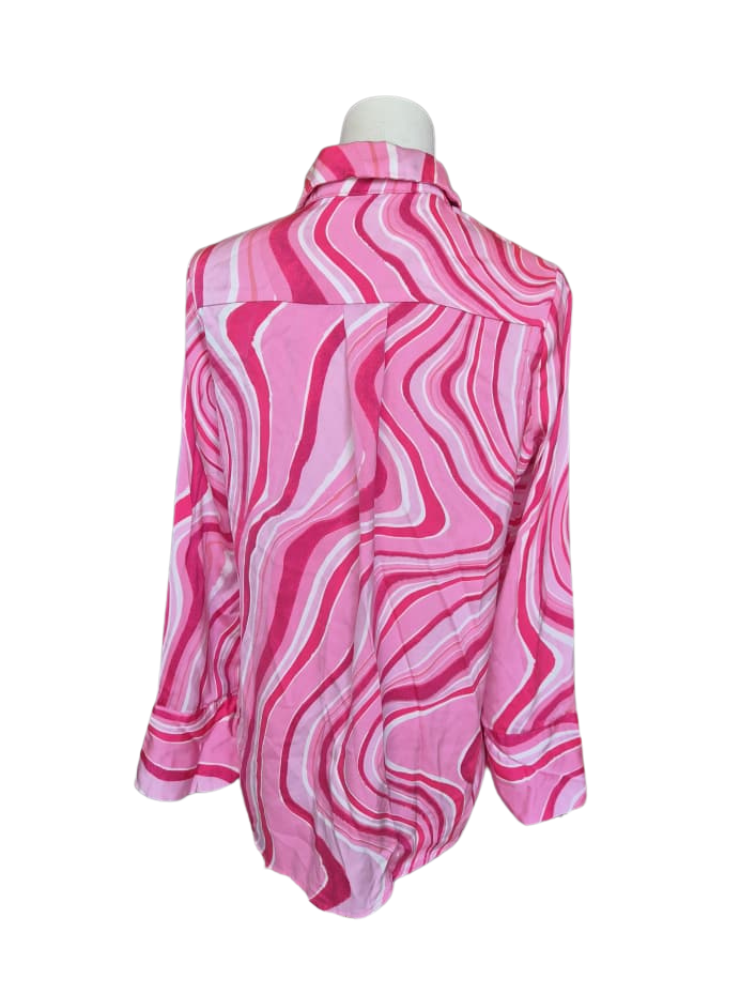 Pink Swirl Print Chiffon Shirt Size S