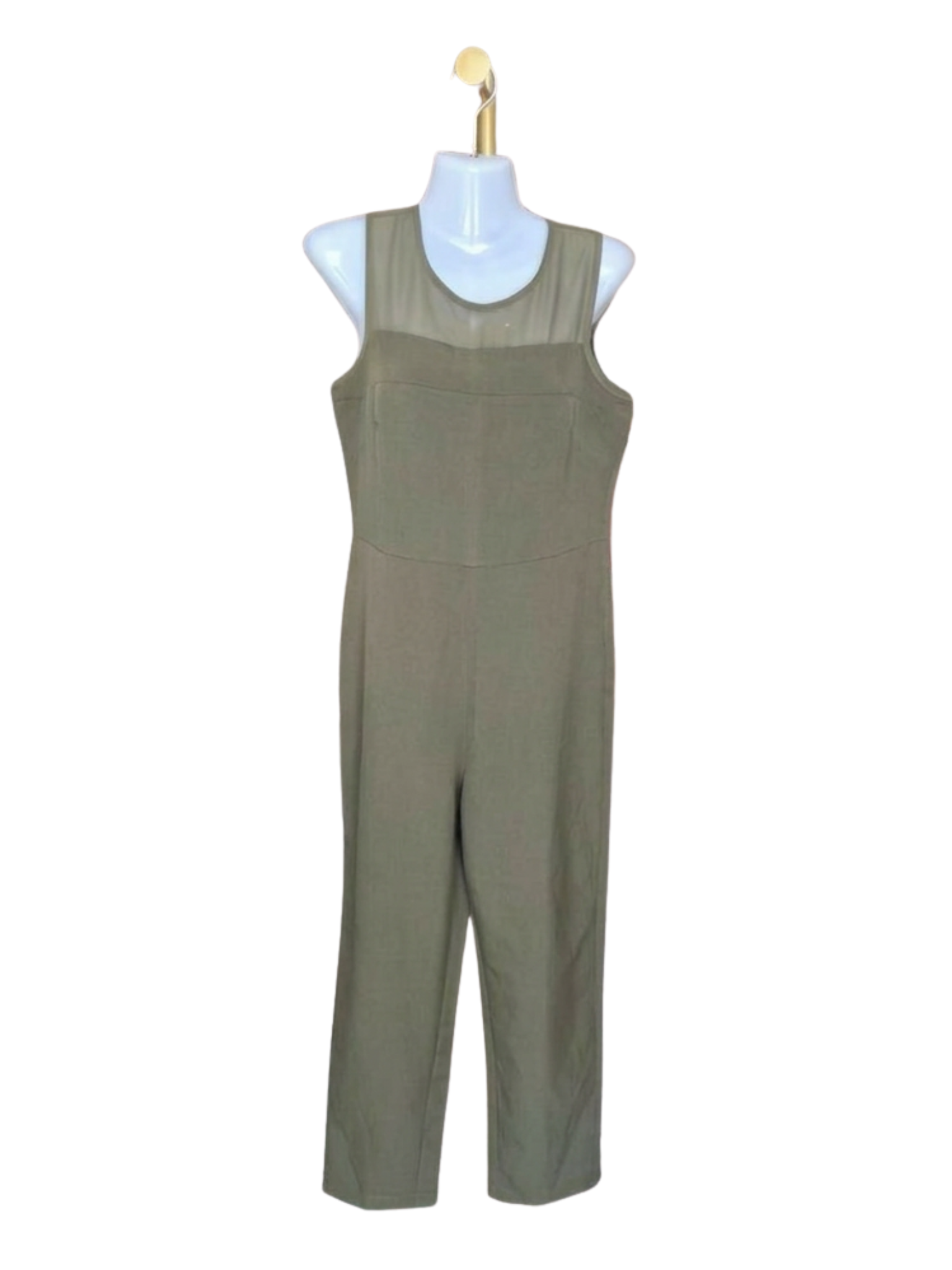 ZALORA Olive Green Mesh Panel Jumpsuit