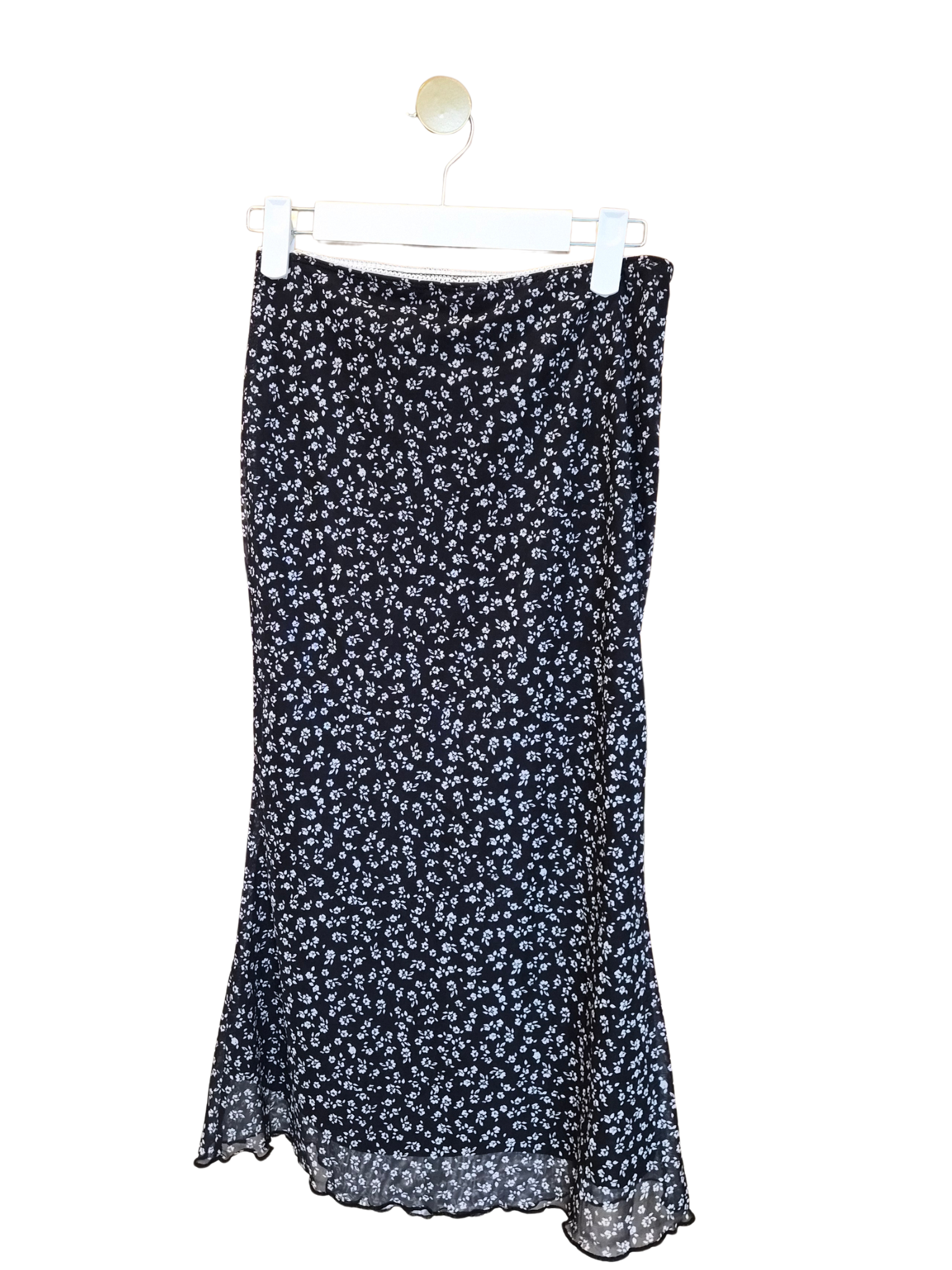 SHEIN Black Floral Mesh Midi Skirt – Size XS (brand new)