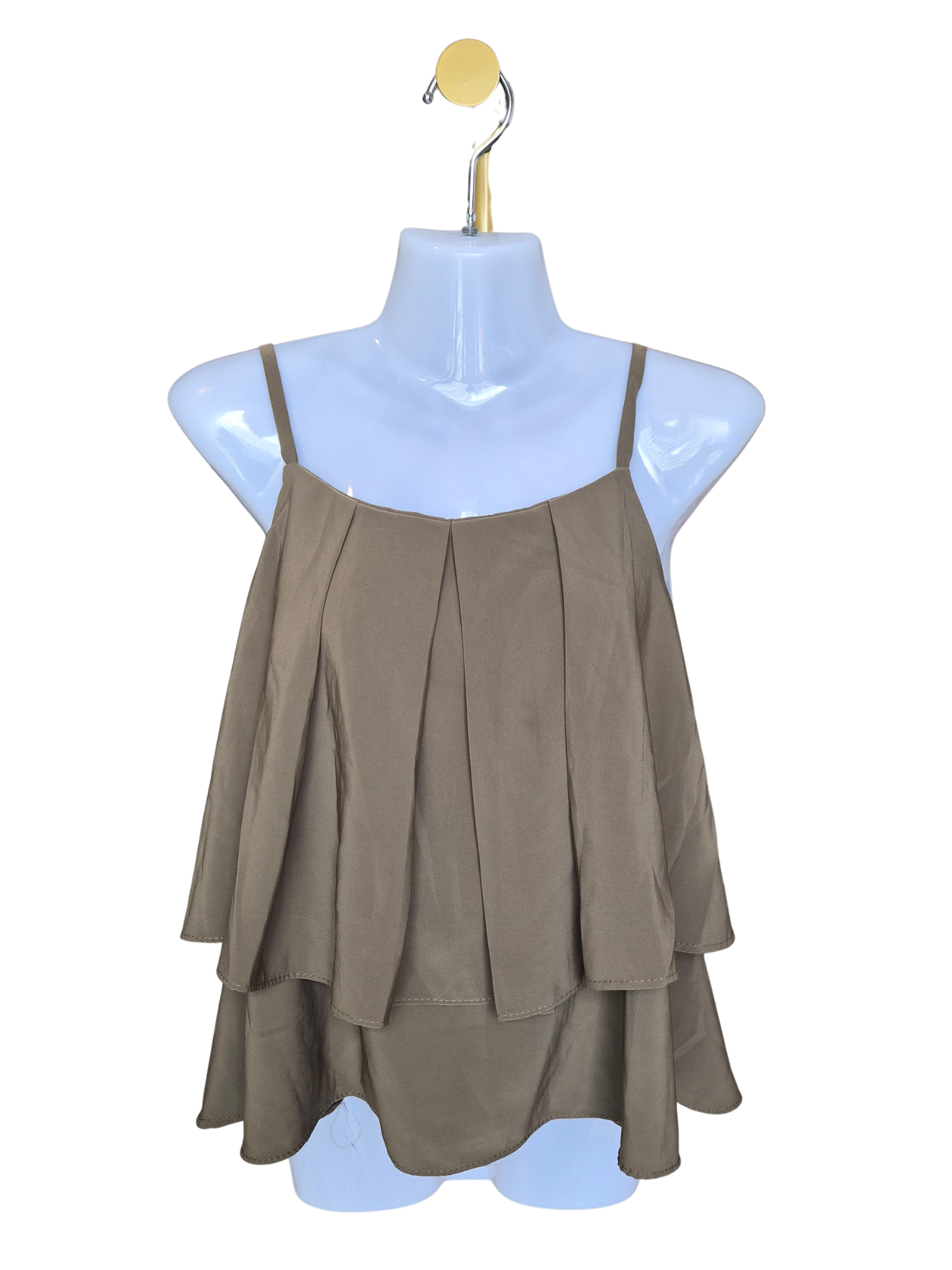 Olive Layered Flowy Cami Top – Size S (Estimated)