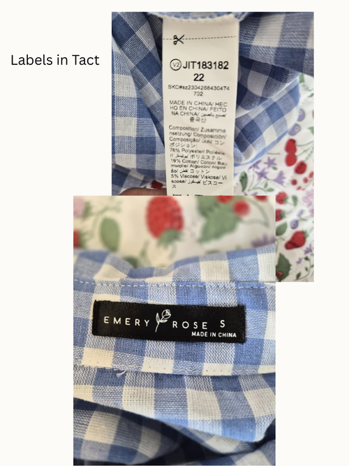 Emery Rose Blue Gingham Shirt Dress – Size S